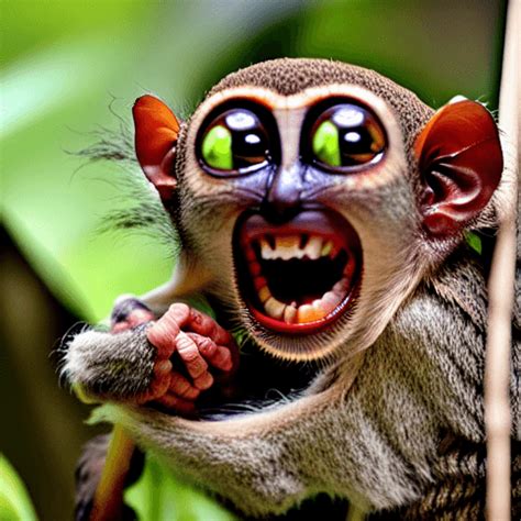 Angry Tarsier Fletching His Teeth Digital Graphic · Creative Fabrica