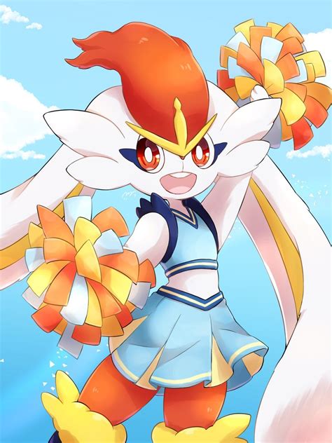 an anime character holding a cheerleader pom pom in her hand and standing on the ground