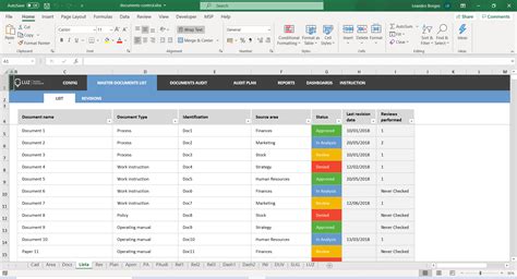 Document Control System Excel Spreadsheet Template - LUZ Templates