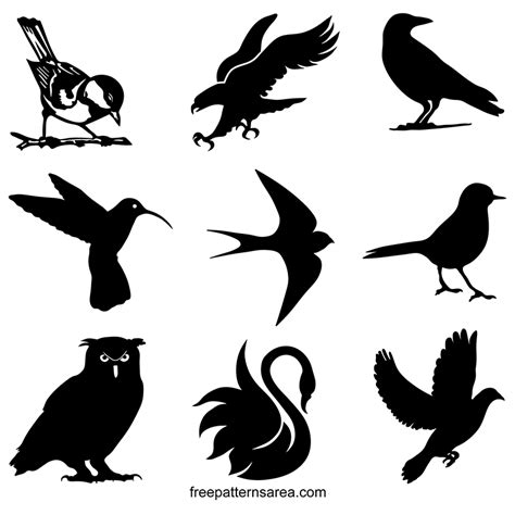 Black And White Bird Silhouette Vectors - FreePatternsArea