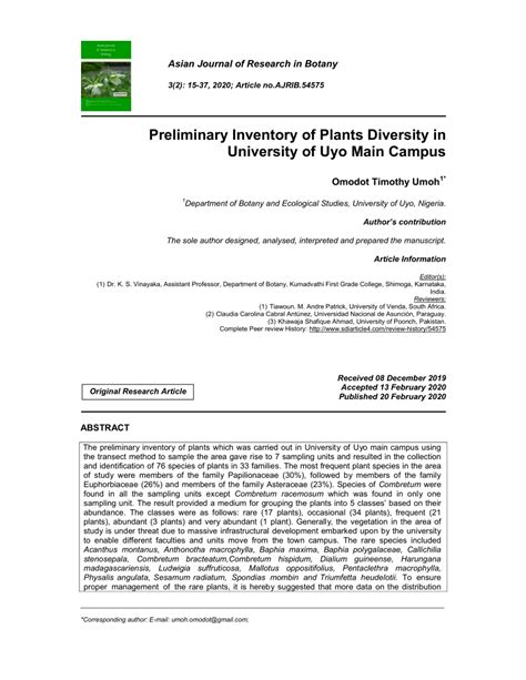 (PDF) Preliminary Inventory of Plants Diversity in University of Uyo ...