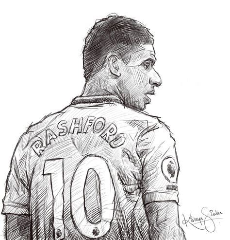 Marcus Rashford, the Manchester United striker, digital sketch using pencil brushes and cross ...