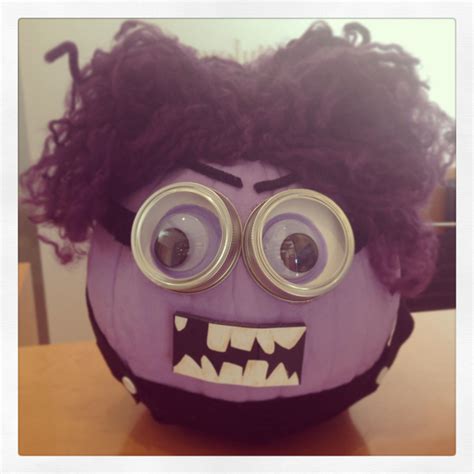 My super cute (and scary) Purple Minion Pumpkin!!! Thought I would share to Pinterest! | Minion ...