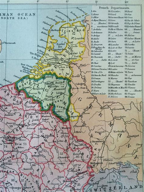 1895 Original Antique Map of France, Belgium and the Netherlands - Holland - Available Framed ...