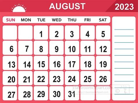 Calendar Clipart-august 2023 calendar with days of the week printable ...