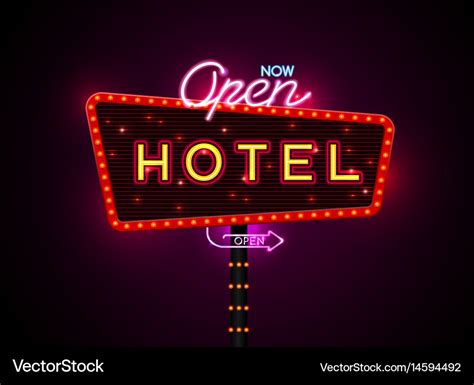 Hotel sign buib and neon Royalty Free Vector Image