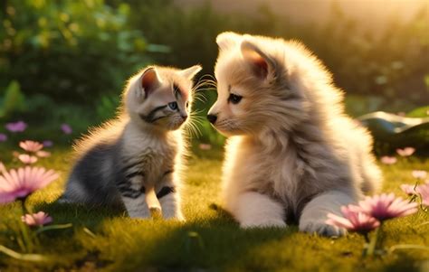 Premium Photo | Kittens and puppies love each other cute kitten