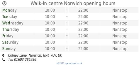 Walk-in centre Norwich opening times, Colney Lane