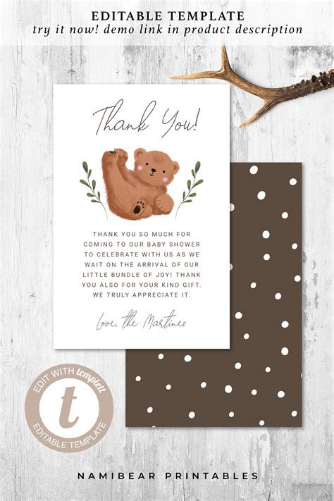 The perfect Bear Baby Shower Thank You Card! 4x6 in. Front and back ...