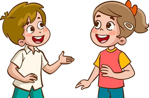 two children talking to each other while standing next to each other on a white background