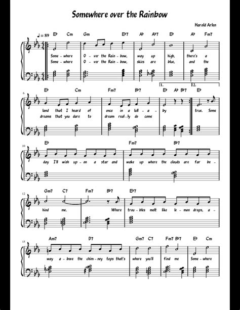 Somewhere over the Rainbow sheet music for Piano download free in PDF or MIDI