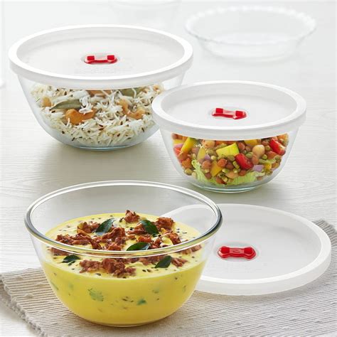 Borosil Glass Solid Serving & Mixing Bowls with Lids, Oven & Microwave ...