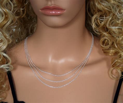 Sterling Silver layered chain necklace. Silver necklace. Tripple chain ...