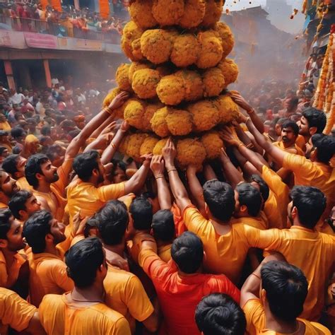 Premium AI Image | Photograph of dahi handi festival in india