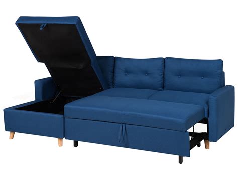 Right Hand Corner Sofa Bed with Storage Navy Blue FLAKK | Beliani.de