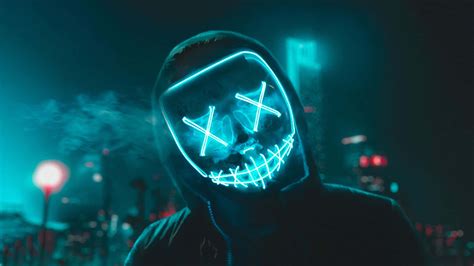 Download Blue Neon Smiling Mask in 4K Quality Wallpaper | Wallpapers.com