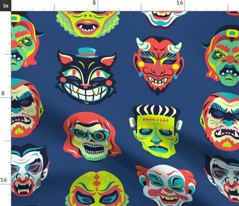 Vintage Halloween Masks Fabric | Spoonflower