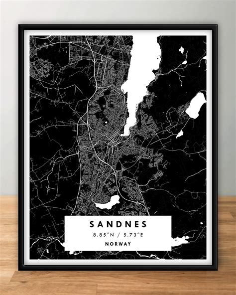 SANDNES City Digital Map Poster – Black | Maps & More