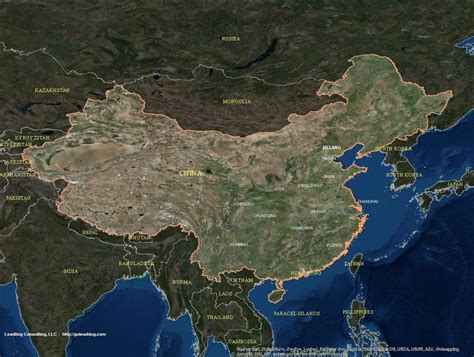 China mapa de satélite - China mapa de satélite (Ásia Leste da Ásia)