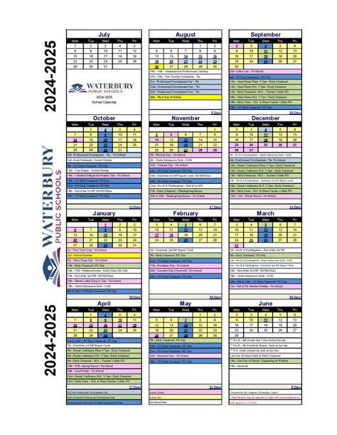 Waterbury Public Schools Calendar Holidays 2024-2025