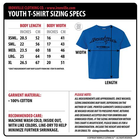 Ironville Size Charts | Gym Apparel Measurments | Ironville Clothing