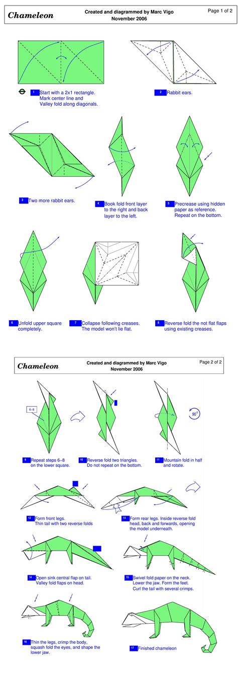 Origami CHAMELEON Folding Diagram Instructions Pattern | Origami ...