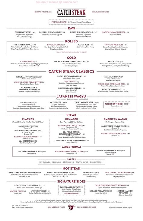 Online Menu of CATCH Steak Restaurant, Los Angeles, California, 90069 - Zmenu