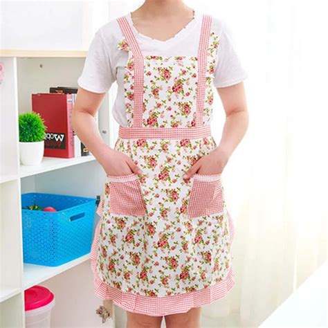 KANNERT Fashion Kitchen Apron For Women Bib Cooking Apron Waterproof Flower Printed Restaurant ...