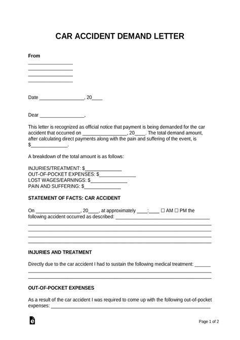 Free Car Accident Demand Letter Template - PDF | Word – eForms