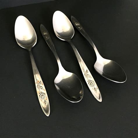 4 My Rose Teaspoons Oneida Community Stainless Discontinued Spoons Mid ...