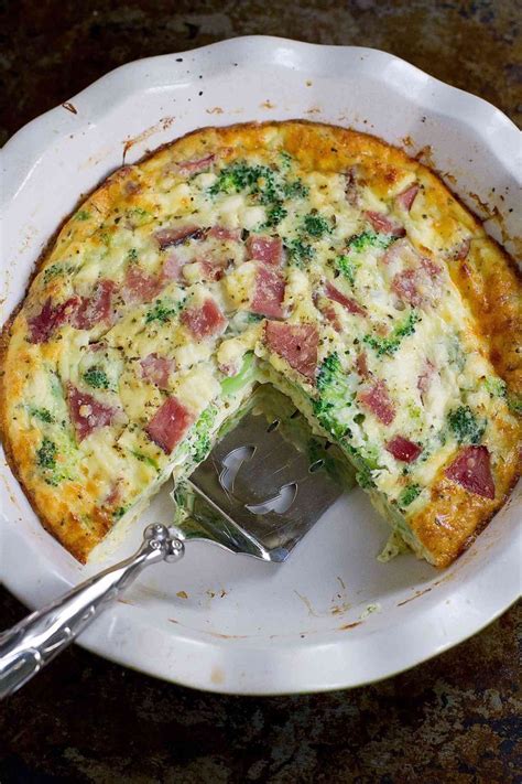 Use up your leftover ham with this healthy, delicious Broccoli and Ham Crustless Quiche recipe ...