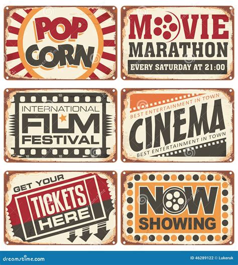 Set Of Vintage Cinema Metal Signs Stock Vector - Image: 46289122