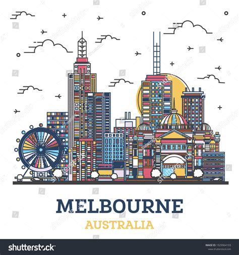 Outline Melbourne Australia City Skyline Colored Stock Vector (Royalty ...