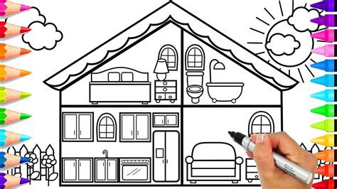 How to Draw a House for Kids | House Coloring Pages | Doll House ...