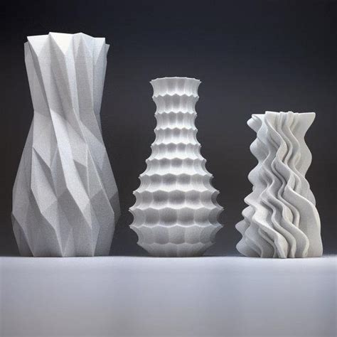 Abstract Funky White Modern 3D Printed Plastic Vases - Set of 3 | Chairish