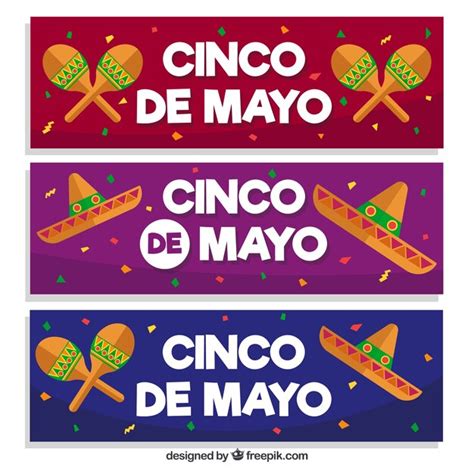 Free Vector | Banners of cinco de mayo with maracas and mexican hat