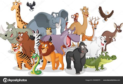 Grupo Animalitos Ilustración Vectorial Animales Felices Divertidos — Vector de stock ...