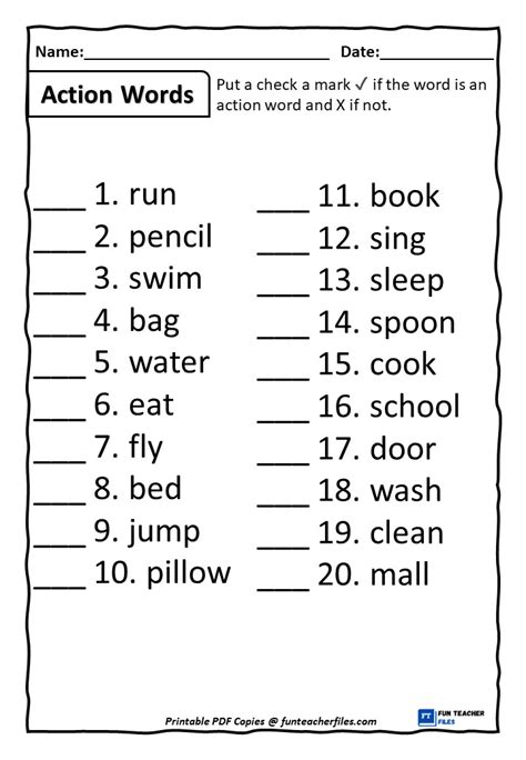 Action Words Worksheets Set 2 - Fun Teacher Files