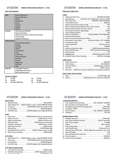 Cessna 172 Checklist Printable