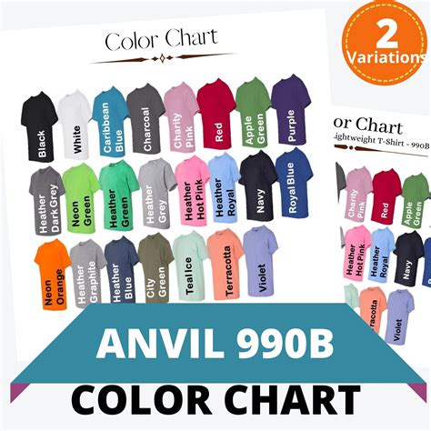 Anvil 990B Color Chart Anvil Youth Lightweight T-Shirt | Etsy