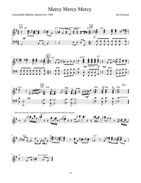 Mercy Mercy Mercy Sheet music for Piano | Download free in PDF or MIDI | Musescore.com