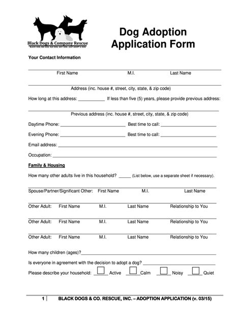 Animal Adoption Form Template