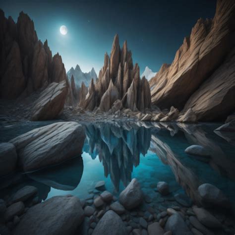 Premium Photo | A painting of rocks and the moon in the night