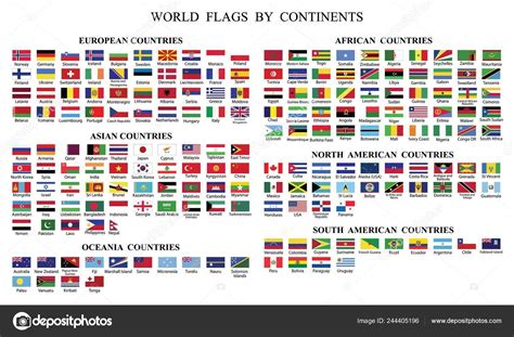 World Flag Collection World Flags Continents World Countries Flags Names Stock Vector Image by ...