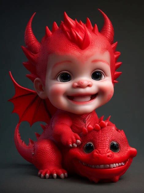 Premium AI Image | Baby cute smile with red dragon mini