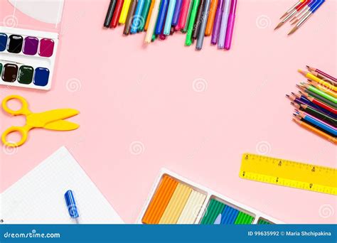 Back To School Supplies Flat Lay, Copy Space Stock Photo - Image of ...