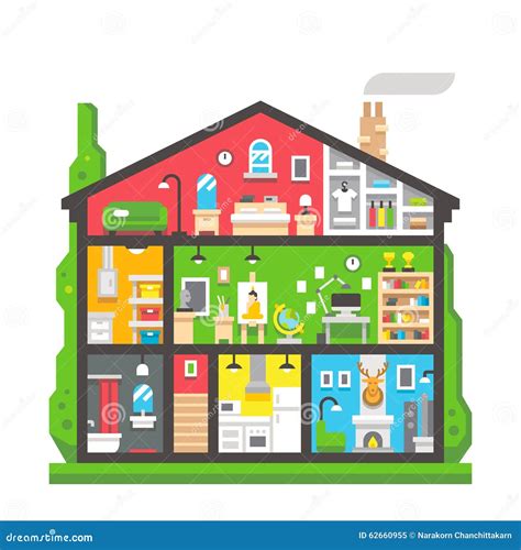 Flat Design Home Interior Side View Stock Vector - Illustration of ...