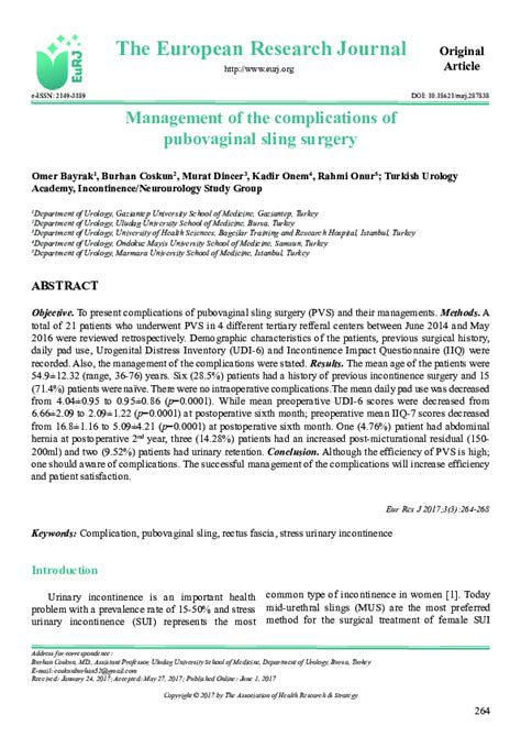 (PDF) Management of the complications of pubovaginal sling surgery | Rahmi Onur - Academia.edu