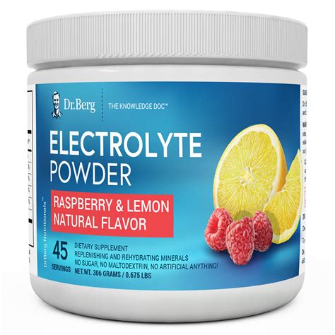 Dr. Berg's Electrolyte Powder with 13x Potassium Raspberry Lemon, 45 ...