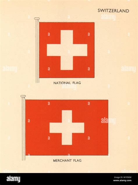 SWITZERLAND FLAGS. National Flag, Merchant Flag 1955 old vintage print picture Stock Photo - Alamy